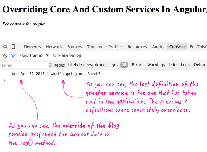 Overriding Core And Custom Services In AngularJS