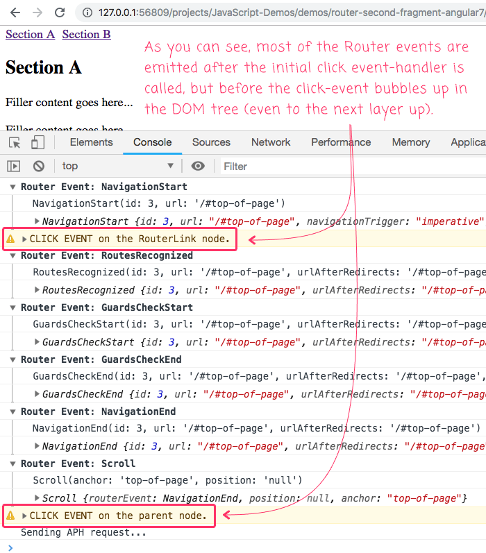 Polyfilling The SecondClick Of A RouterLink Fragment In Angular 7.1.1