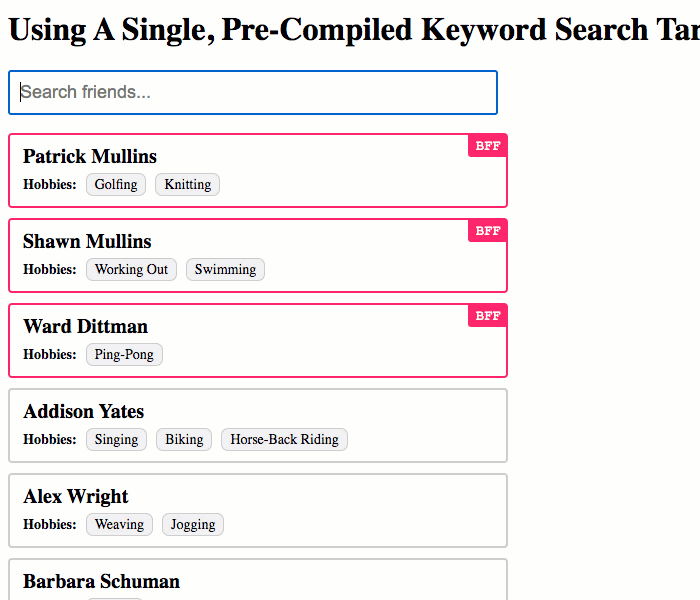 Using A Single, Keyword Search Target For Filtering In