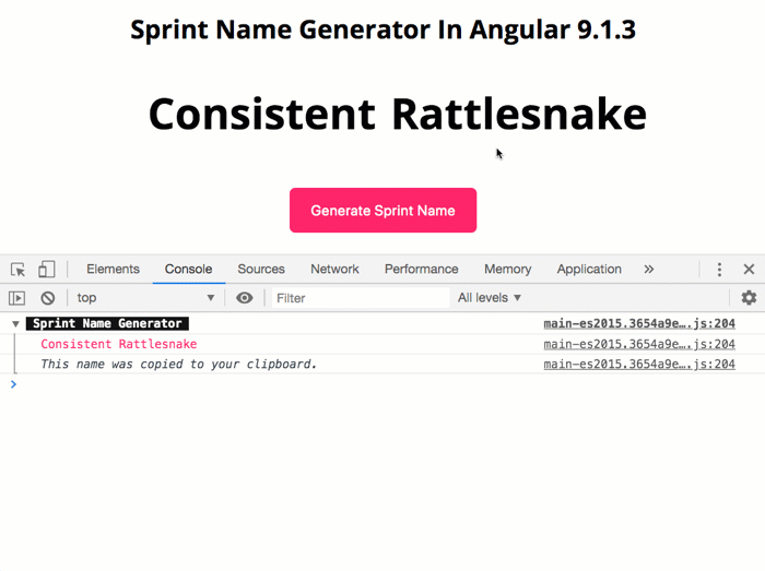 Sprint Name Generator In Angular 9.1.3