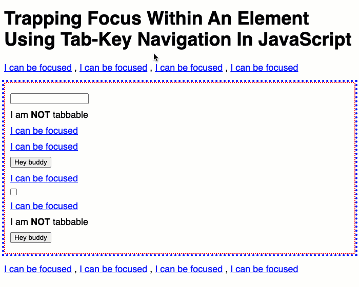 Trapping Focus Within An Element Using TabKey Navigation In JavaScript