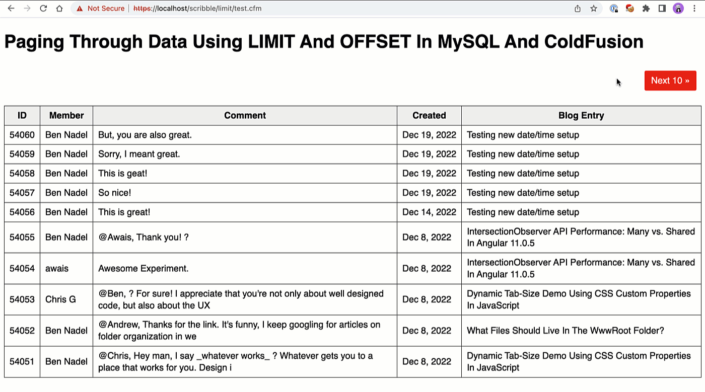Paging Through Data Using LIMIT And OFFSET In MySQL And ColdFusion