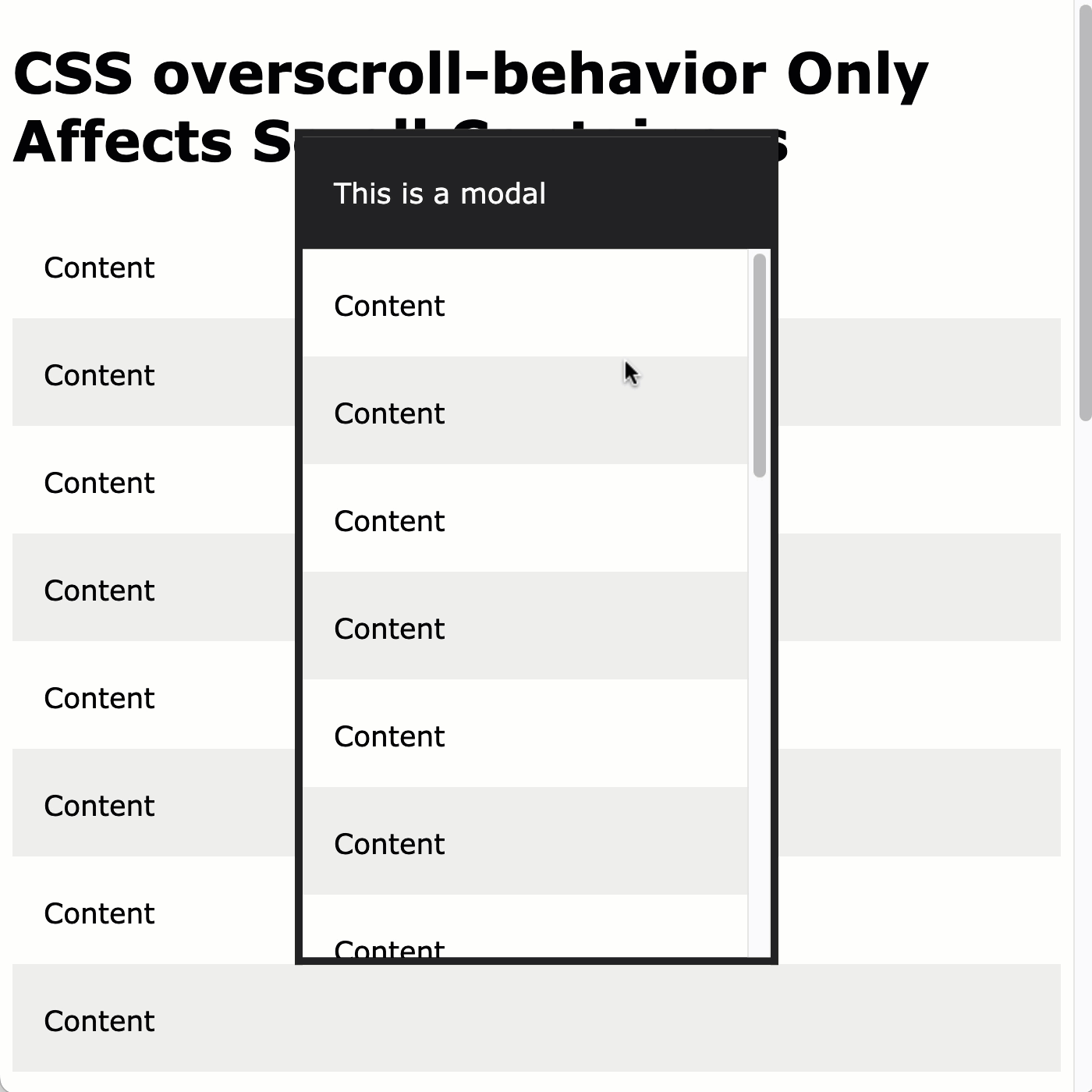 CSS overscrollbehavior Only Affects Scroll Containers