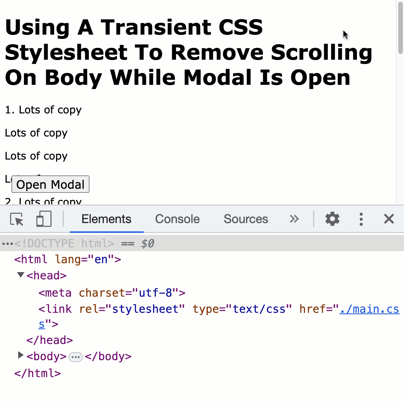 Using A Transient CSS Stylesheet To Remove Scrolling On Body While Modal Is Open