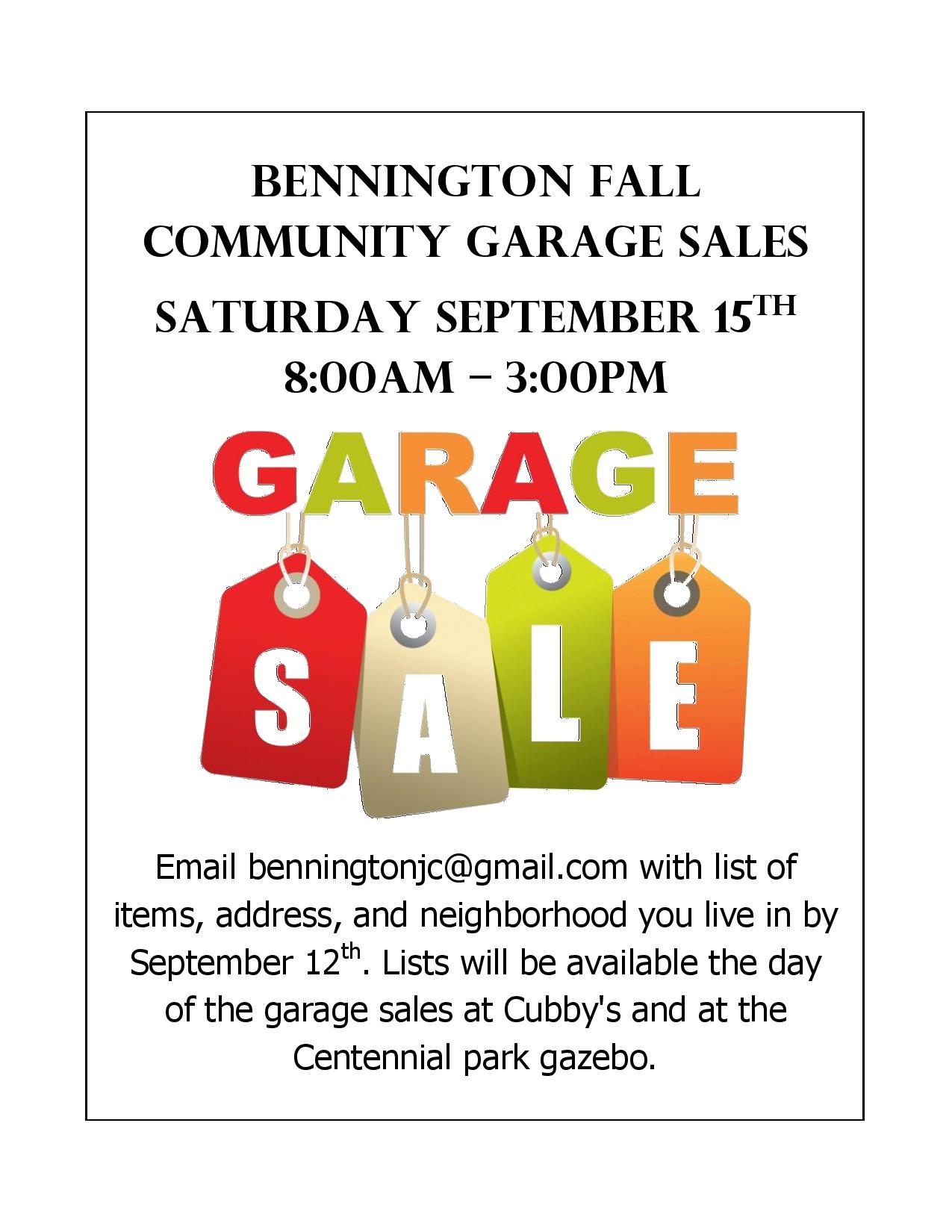 2018 Fall Garage Sale City of Bennington, Douglas County, Nebraska