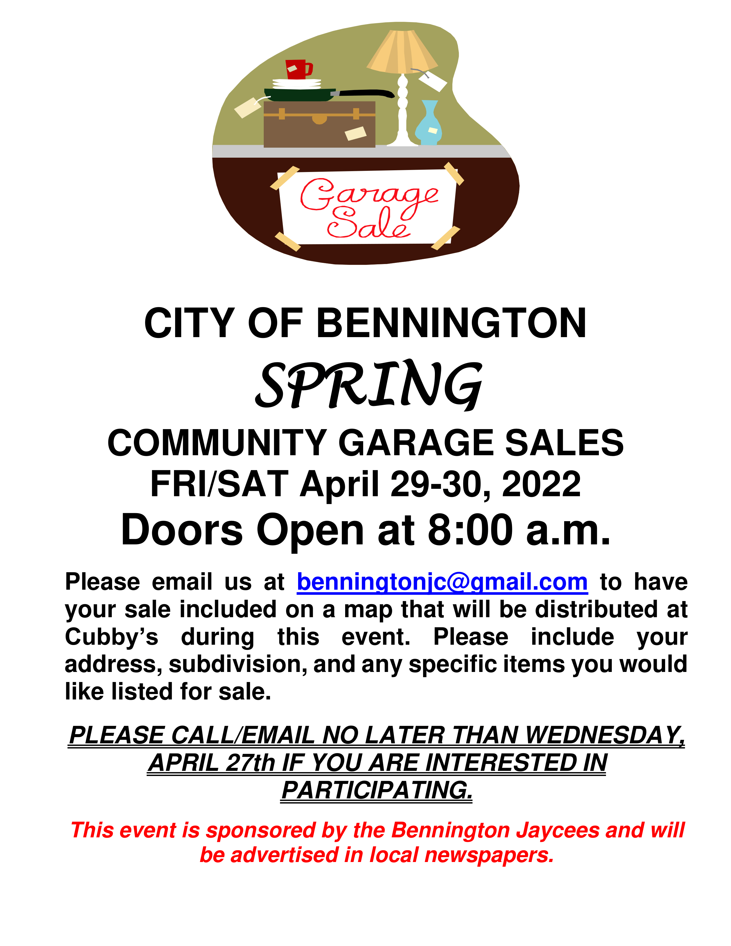Spring Community Garage Sales City of Bennington, Douglas County