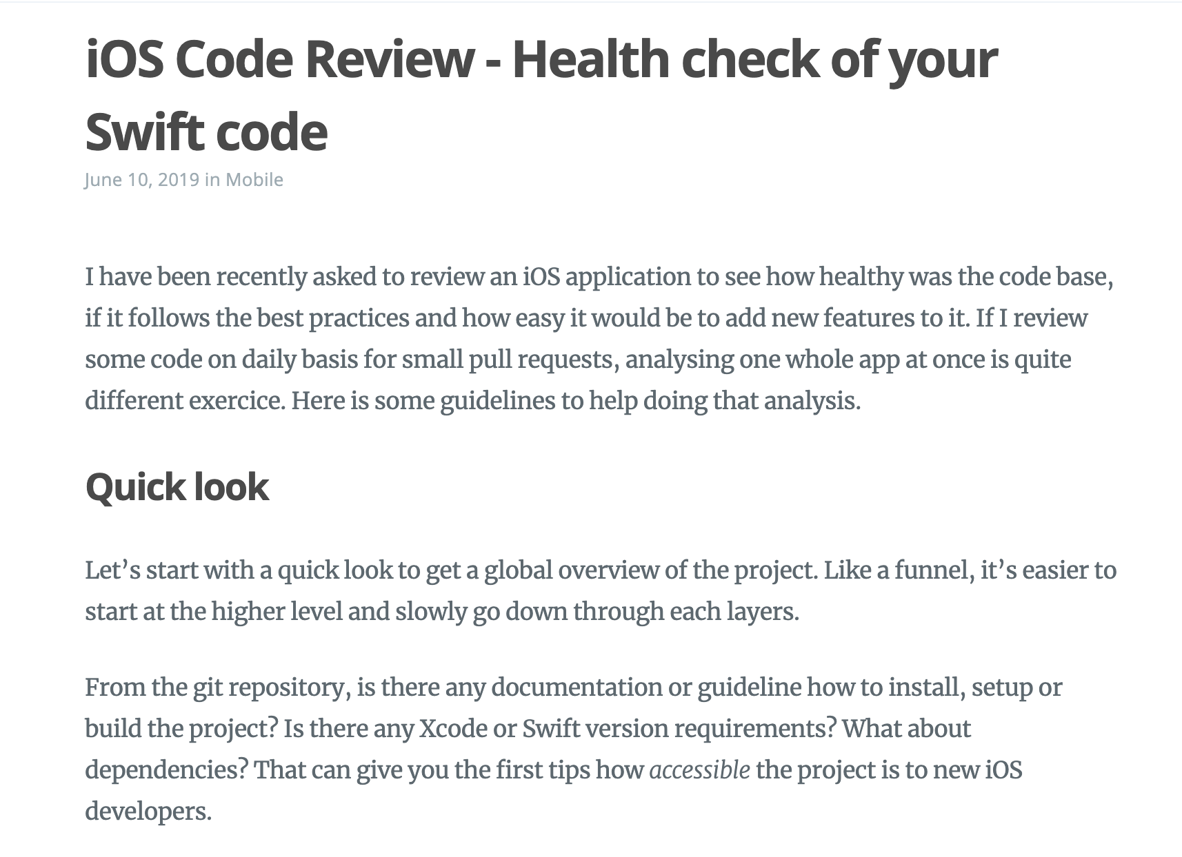 iOS Code Review Health check of your Swift code
