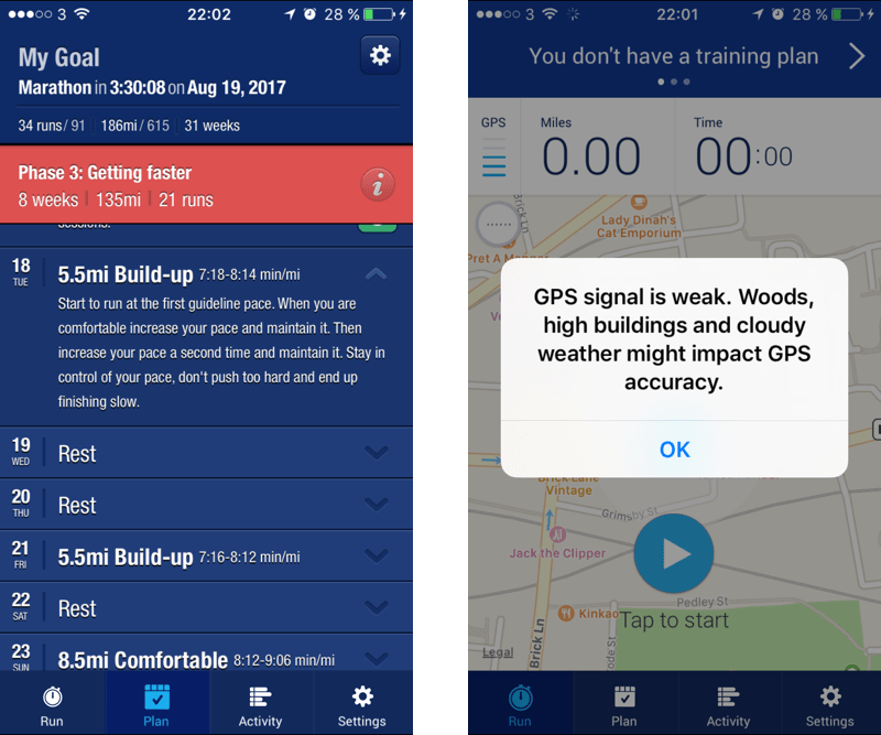 10 weeks training with running mobile apps
