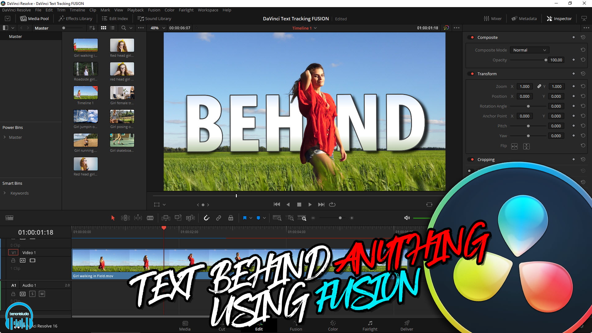 DaVinci Resolve Put Text Behind ANYTHING using Fusion benonistudio