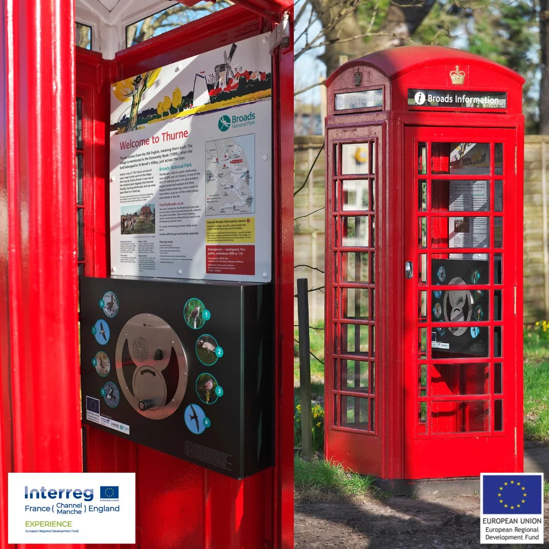Old telephone box converted into information centre in Thurne Be Norfolk