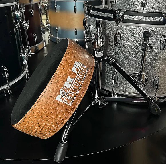 Pork Pie Round Drum Throne in Black Velvet Top w/ Brown Ostrich Side