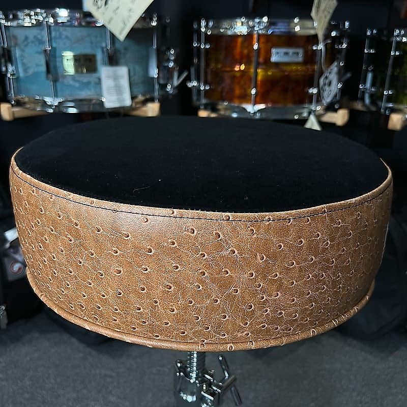 Pork Pie Round Drum Throne in Black Velvet Top w/ Brown Ostrich Side