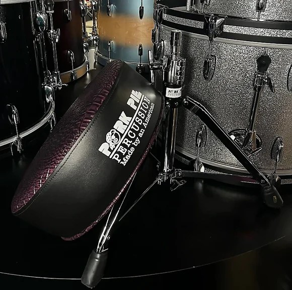 Pork Pie Round Drum Throne in Deep Purple Alligator Top & Piping w/ Bl