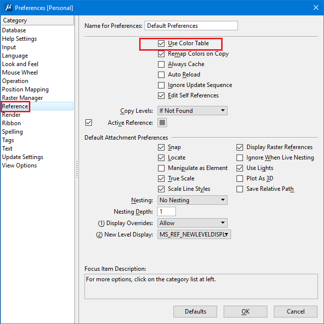 MicroStation Make the reference file use same color table as Master