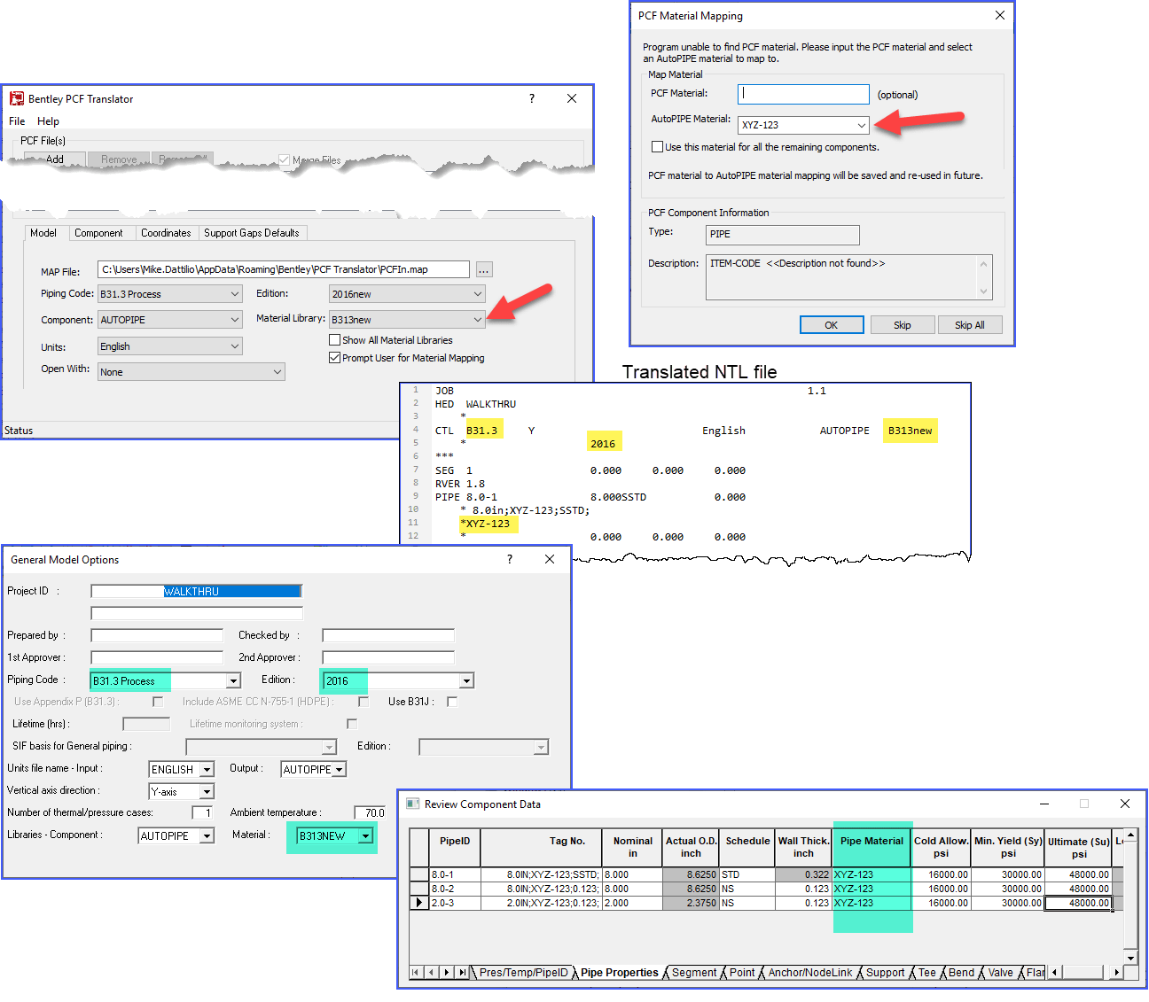 AutoPIPE 09b. How to map PCF material to an AutoPIPE material