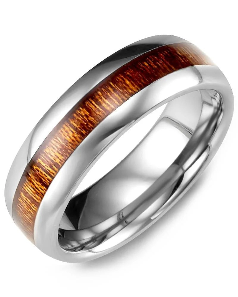 Madani Men’s Polished Dome Koa Wood Tungsten Wedding Band MHB700TD