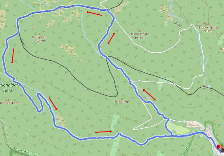 Wanderkarte Schierke Wanderung Harz Schierke/Eckerlochstieg