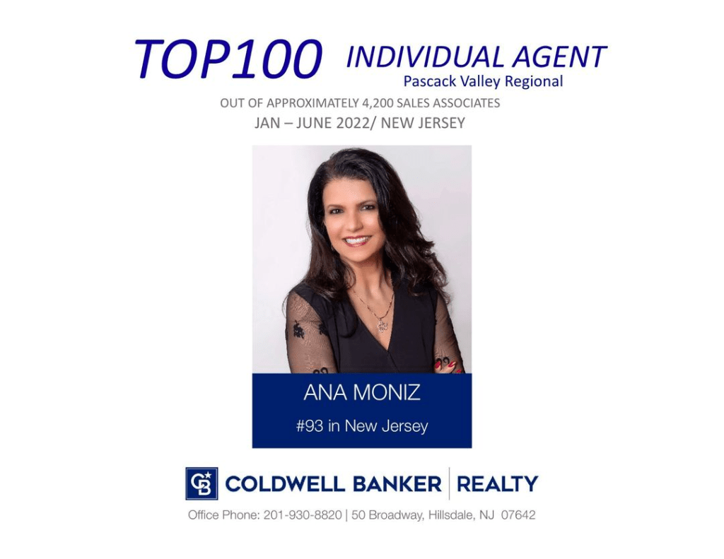 Ana Moniz is ranked in the Top 100 CB agents out of 4200 CB Real Estate Agents!! Bergen County