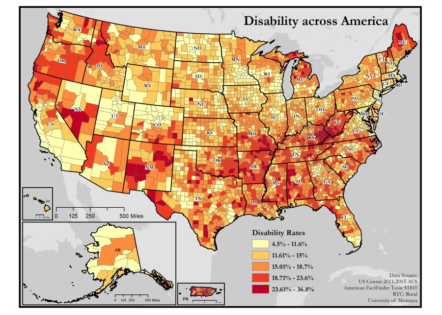 City Rural Or Suburban Map Of The World “New Series of Maps Disability in America” Berks Lancaster