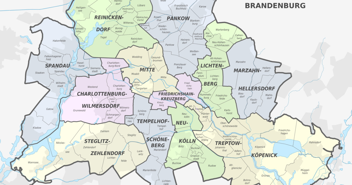 Berlin Bezirke Karte Straßen Map of Berlin 12 boroughs (bezirke) & neighborhoods