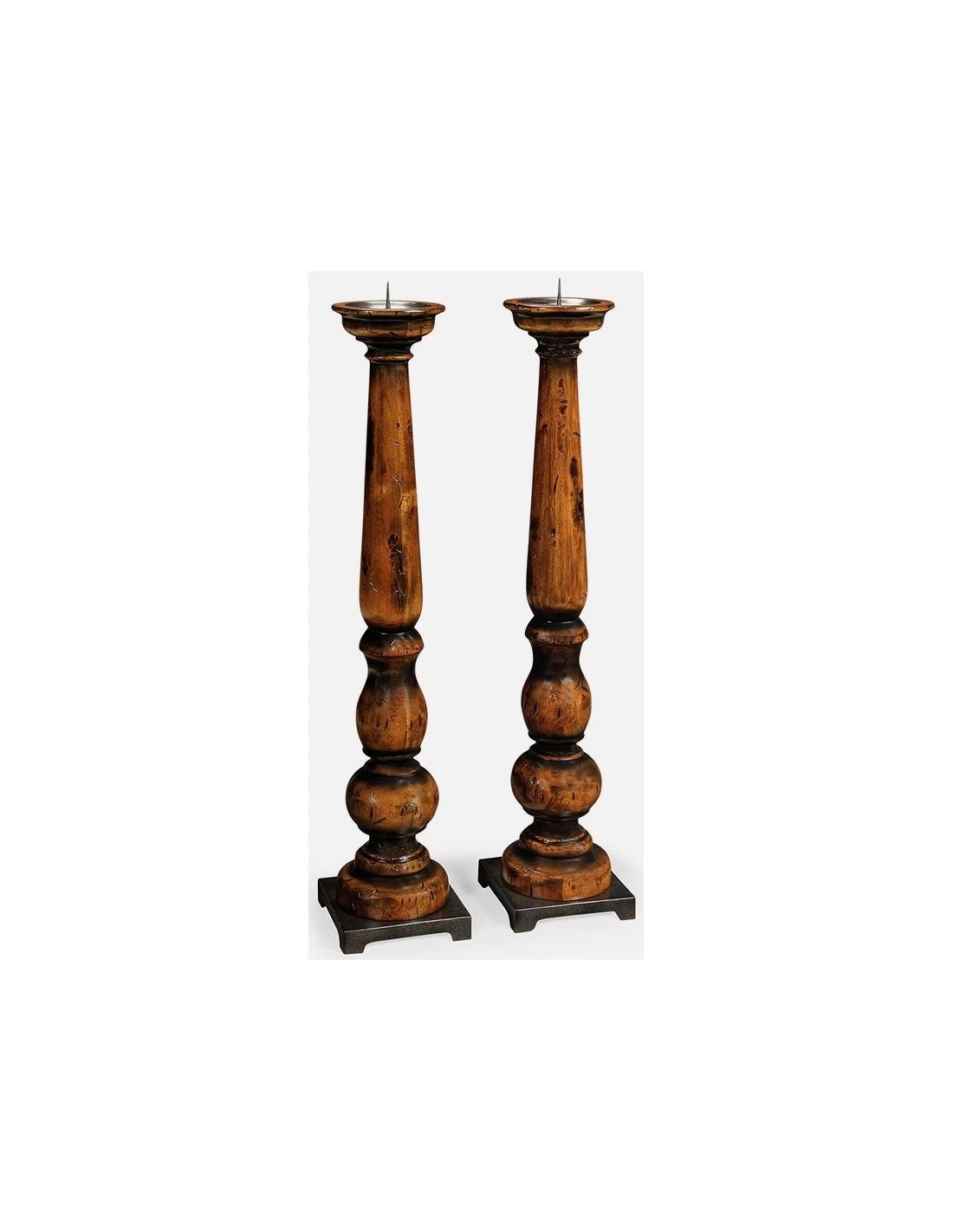 Rustic Walnut tall candlesticks