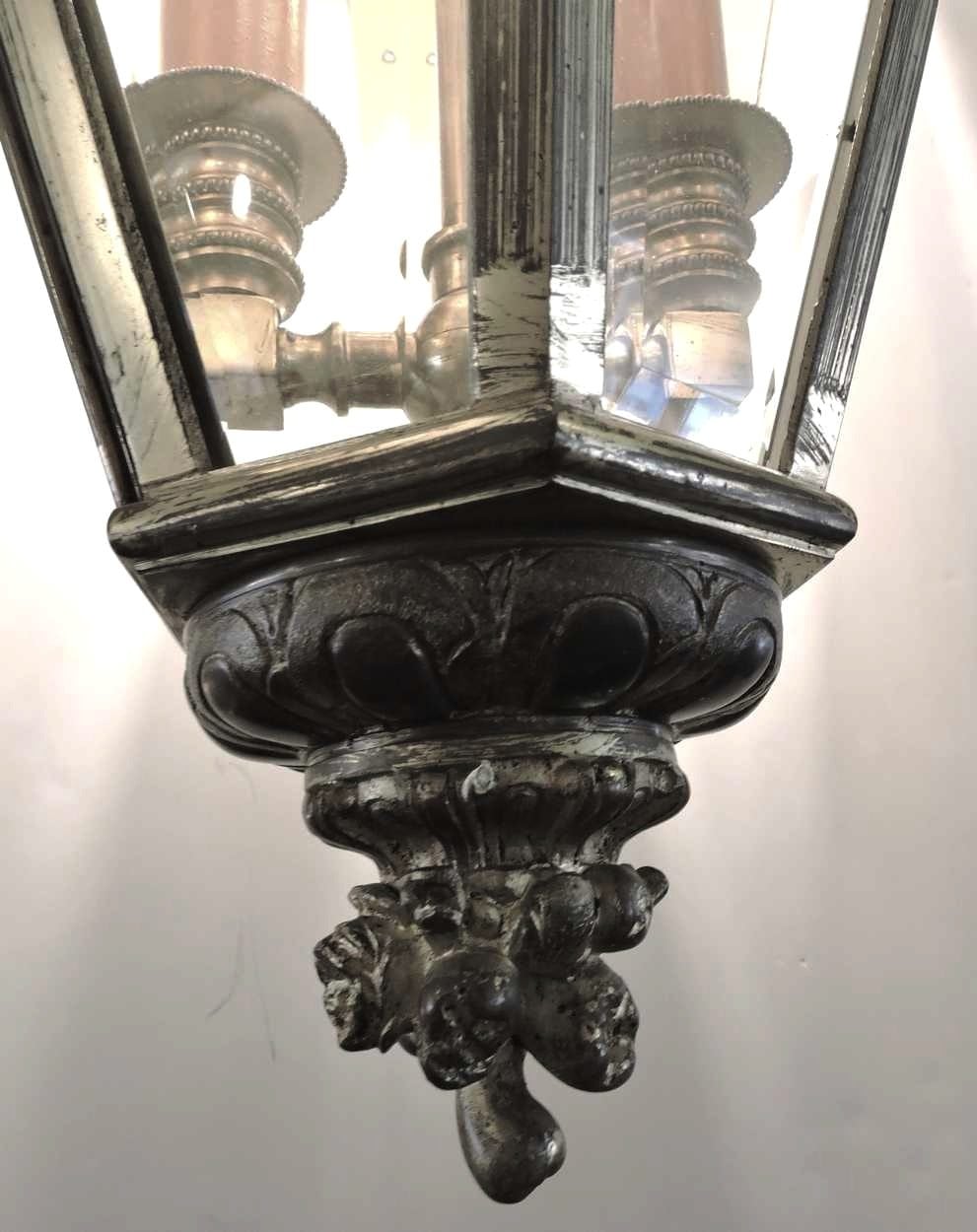 Late 19th Century Hanging Glass Pendant & Bronze Light Fixture