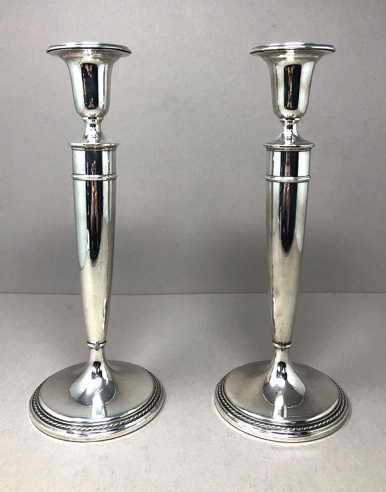 Pair of American Tall, Plain, Sterling Candle Holders by International