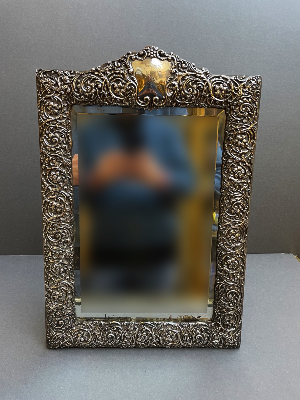 Large English Sterling Silver Table Mirror late 19th century