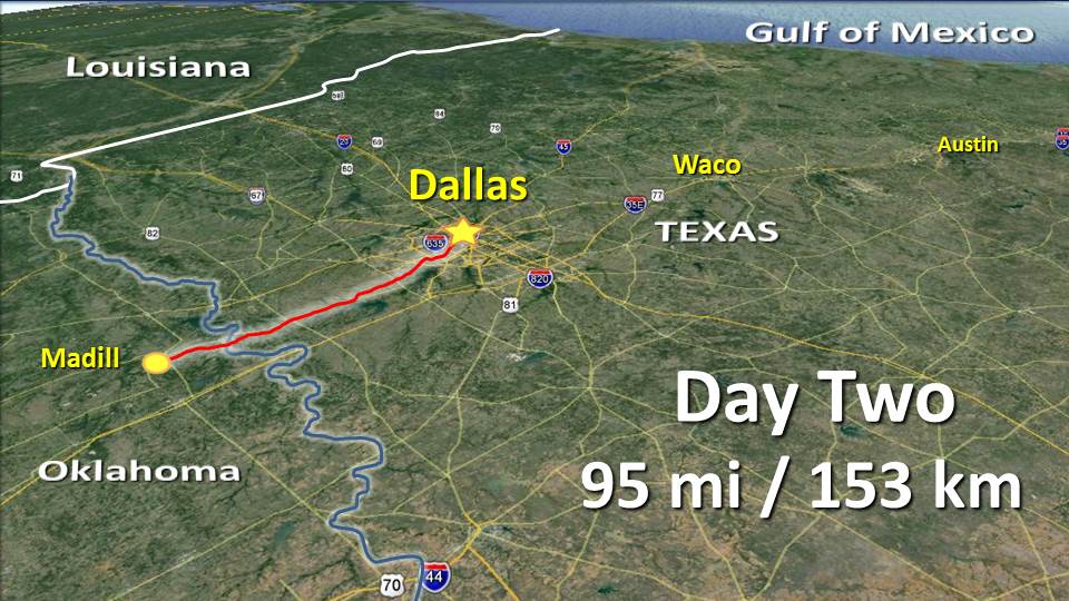 Day 2 Madill OK to Dallas TX 95mi / 153km bernie Schmidt Portal