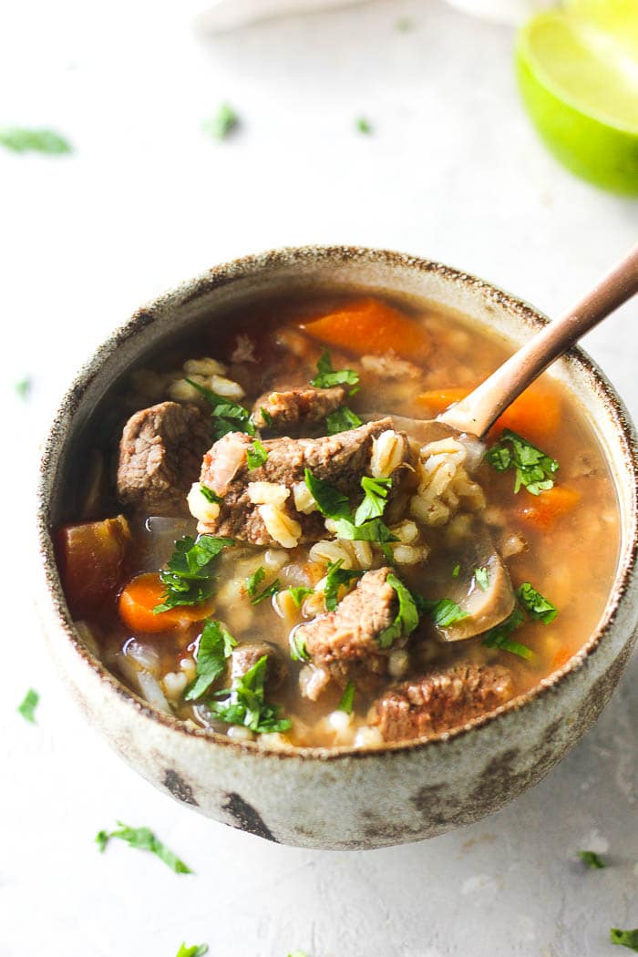 Pressure cooker (Instant Pot) beef and barley soup Berry&Maple