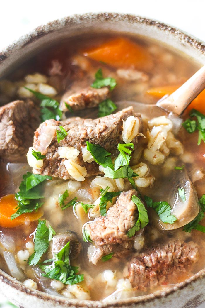 Pressure cooker (Instant Pot) beef and barley soup Berry&Maple