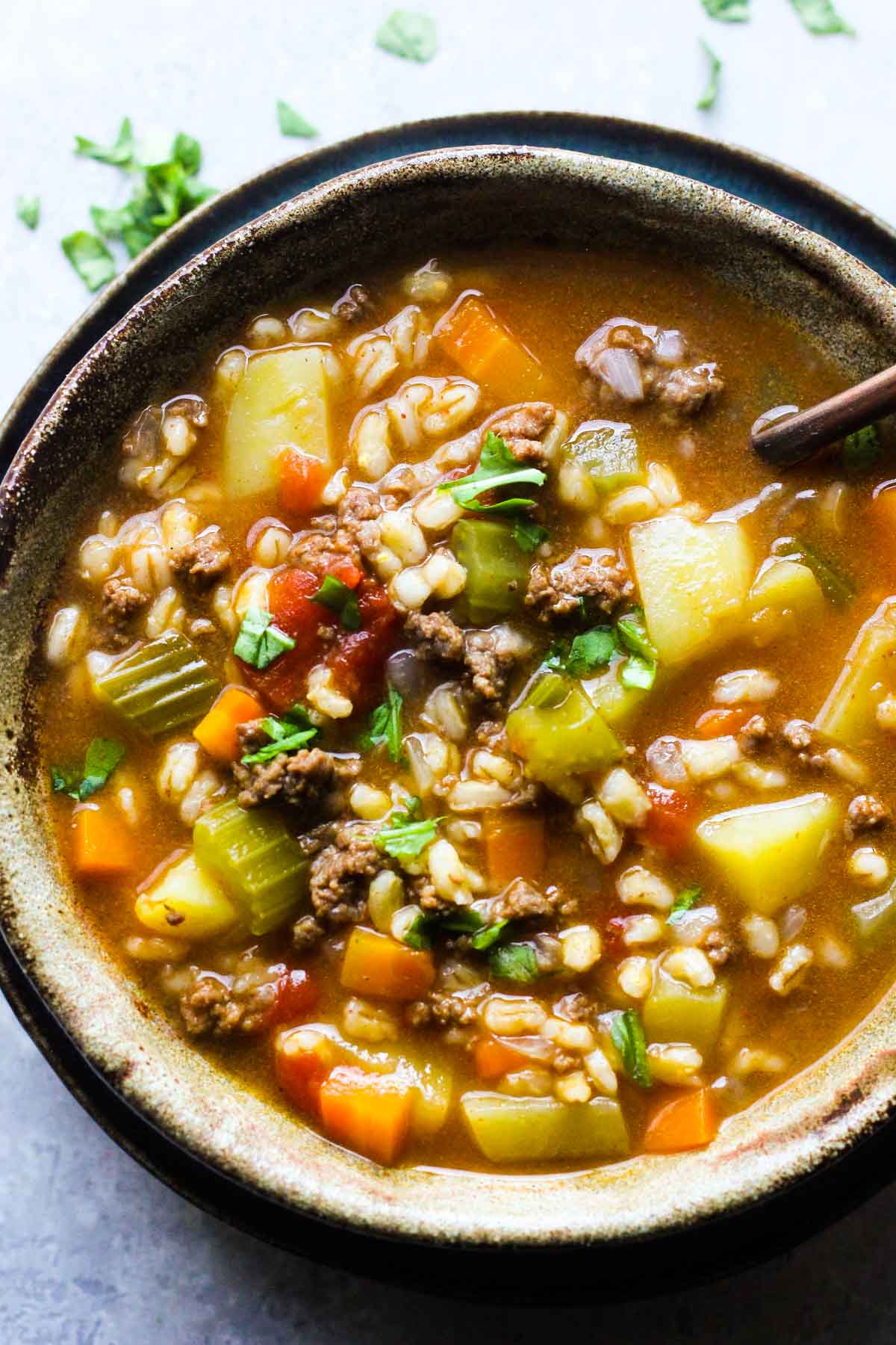 Instant pot hamburger soup with barley Berry&Maple