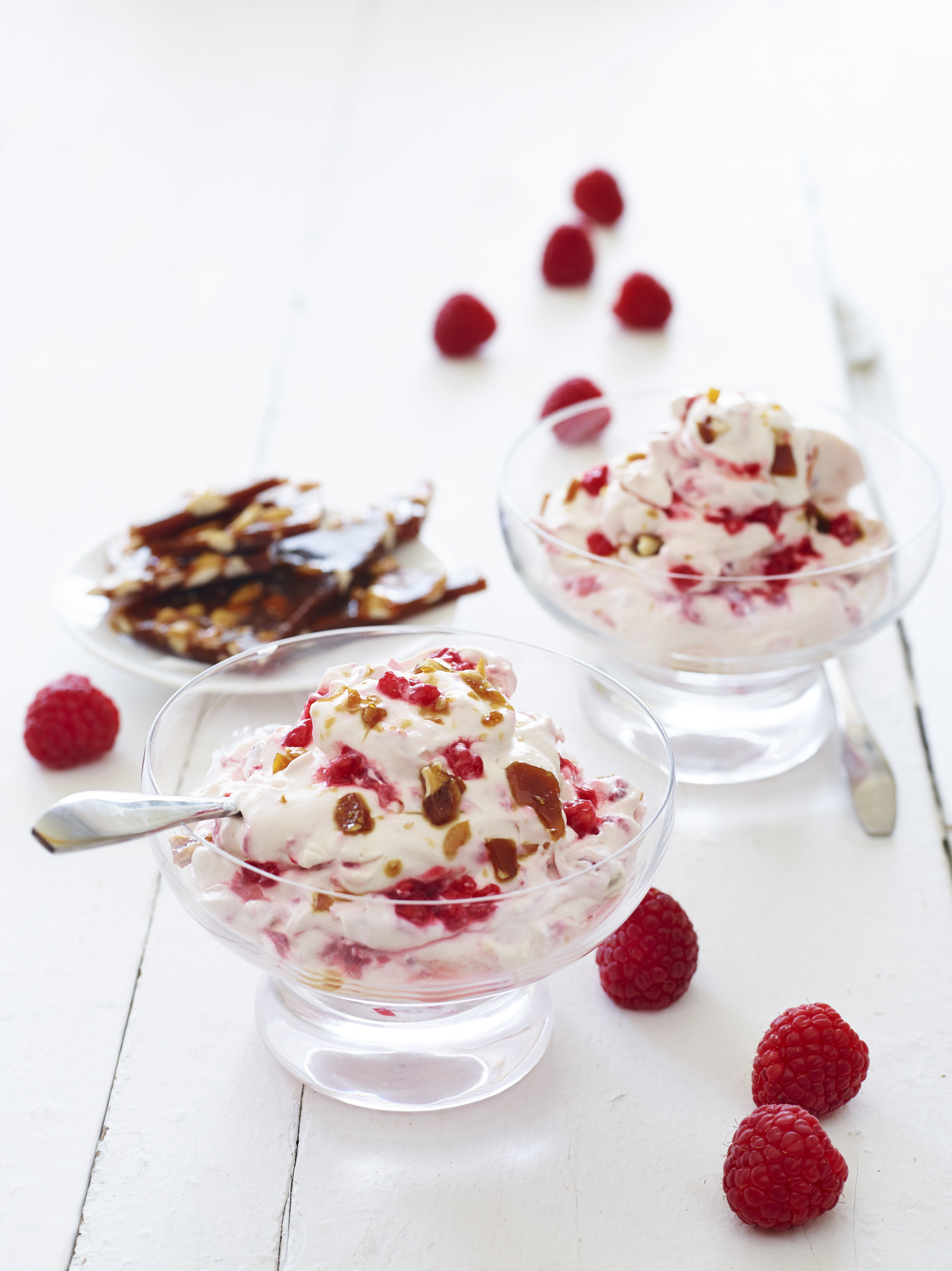 Raspberry Fool with Almond Toffee Shards and Whole… BerryWorld