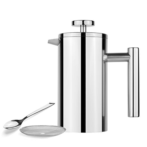 AmoVee French Press Coffee Maker Tea Maker, 304 Stainless Steel Double