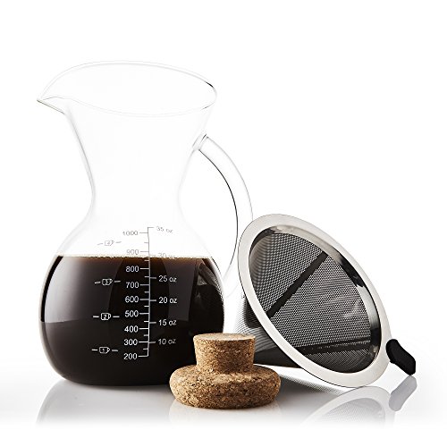 Apace Living Pour Over Coffee Maker Set w/Coffee Scoop and Cork Lid