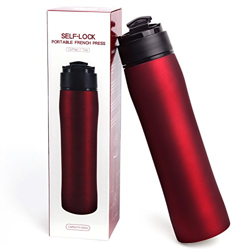 AmoVee French Press Travel Coffee Press Mug Double Wall Stainless Steel Coffee Maker Bottle