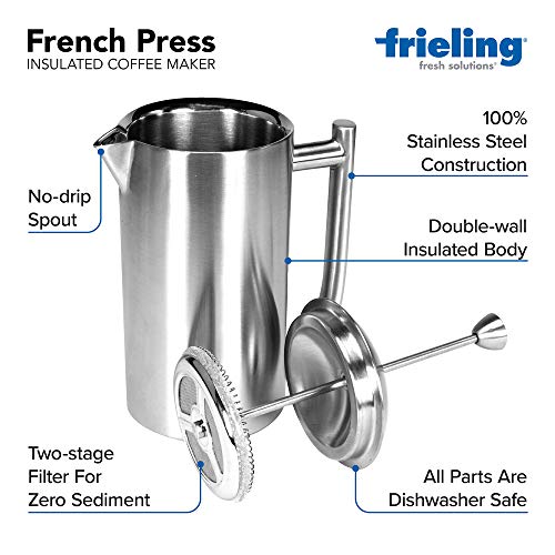 Frieling USA Double Wall Stainless Steel French Press Coffee Maker with
