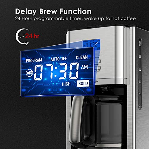 MEOMY Coffee Maker, 12 Cups Programmable Stainless Steel Coffee