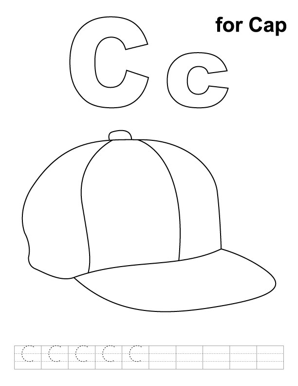 C for cap coloring page with handwriting practice Download Free C for cap coloring page with