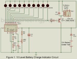 10 Level Battery Charge Indicator Circuit - Engineering Projects