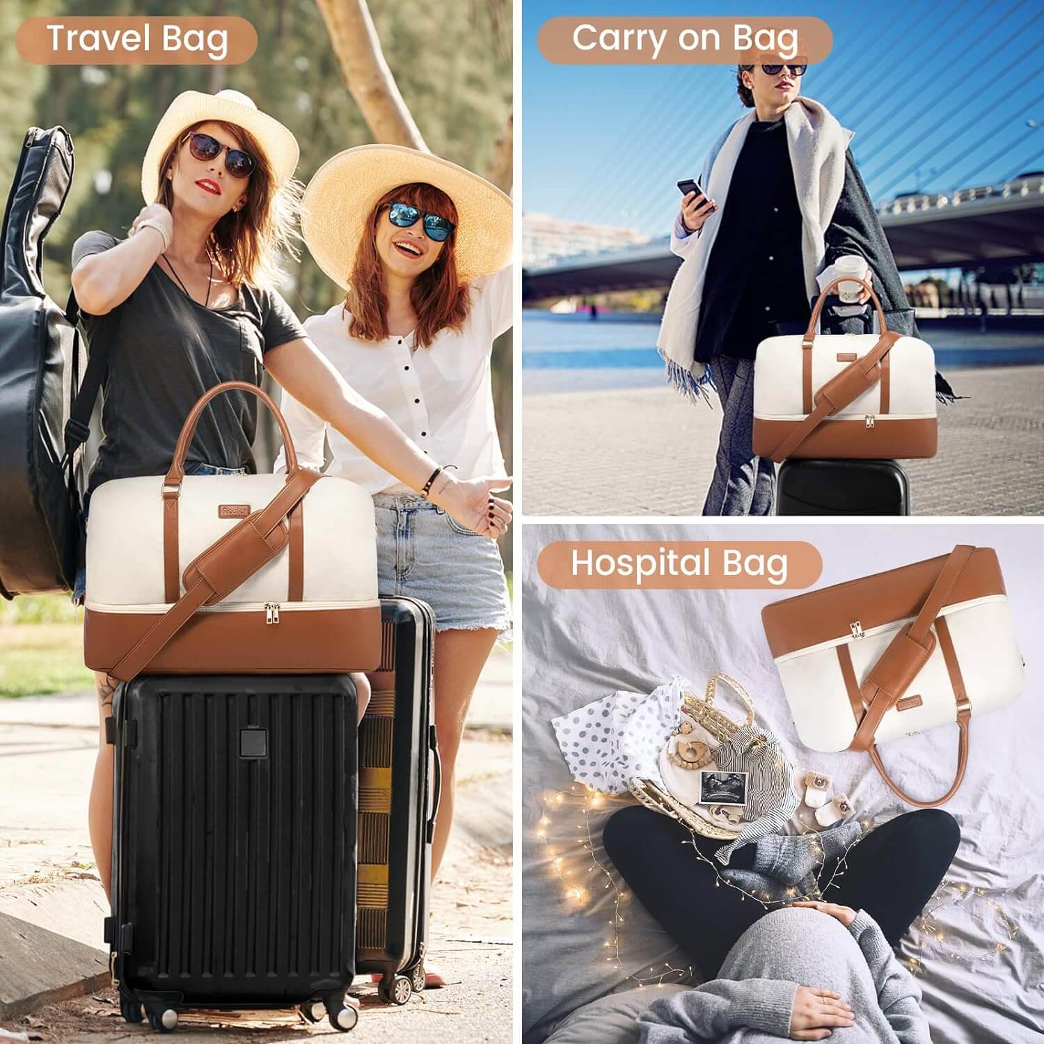 Buy Realer Travel Canvas Duffle Bag for Women with Toiletry Bag, Large Carry on Overnight