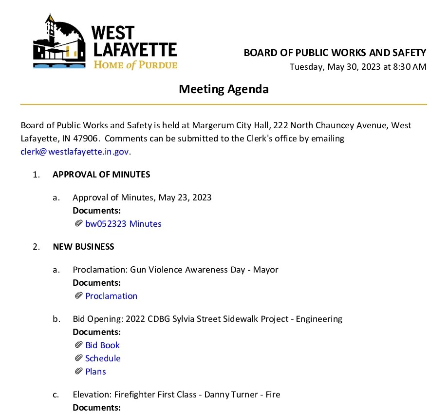 West Lafayette, Indiana Board of Public Works, 20230530 Best