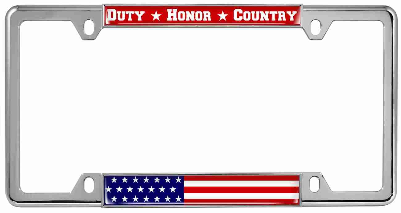 Duty Honor Country U.S. Flag Patriotic Car Metal License Plate Frame