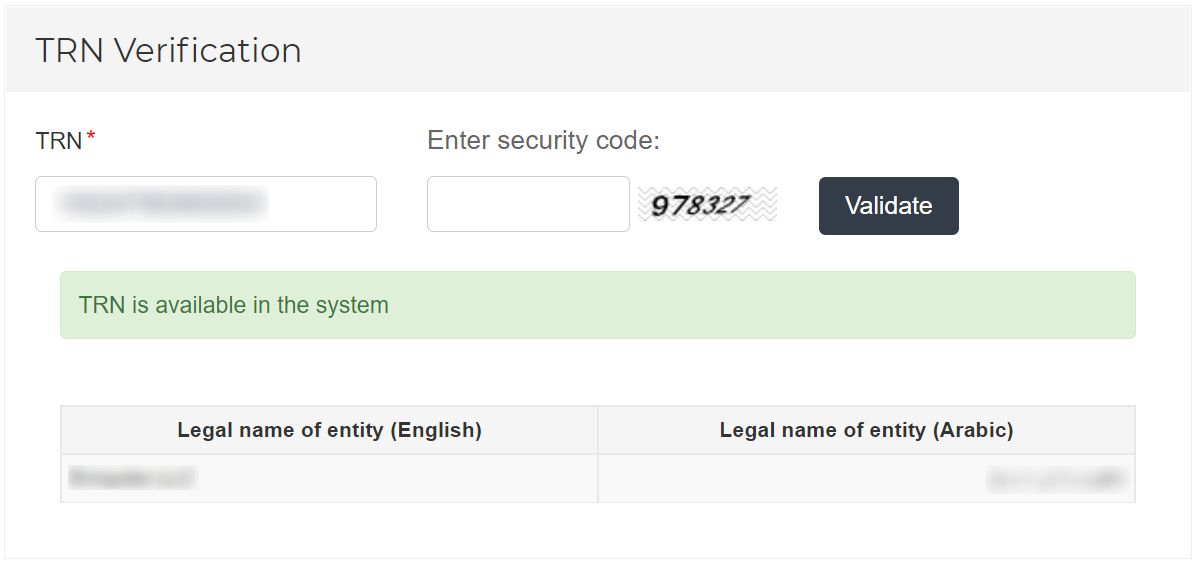 TRN Number Verification Check Find Entity Name in UAE