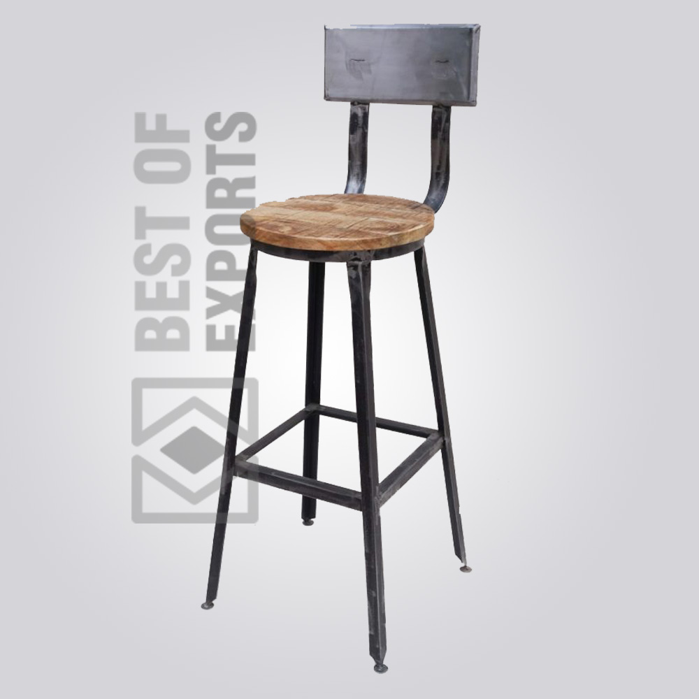 Industrial Bar Stool With Wooden Seat Best of Exports