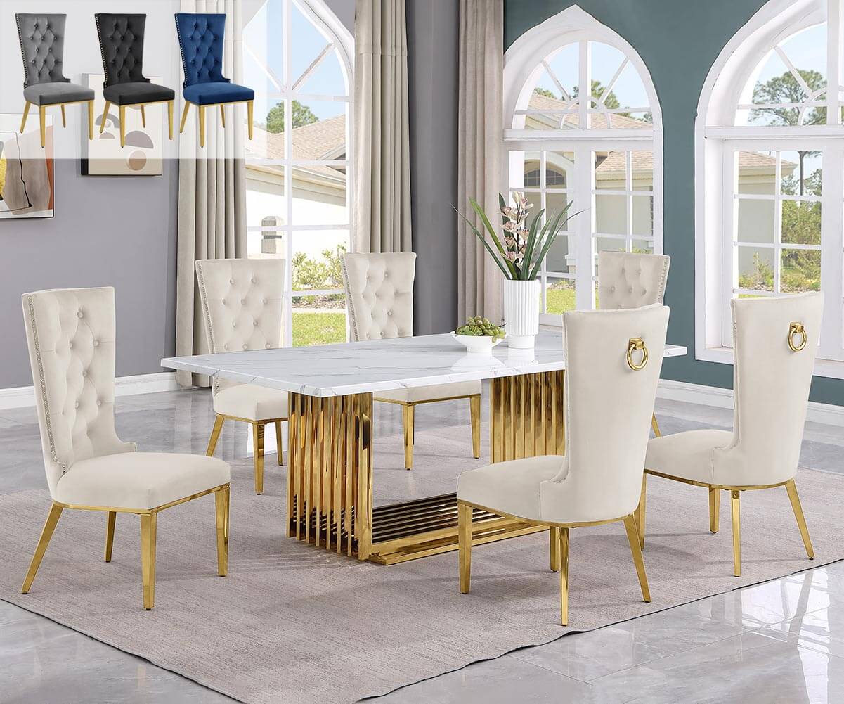 D313 with SC3347 Big White Marble Dining Set (7 & 9pc, 4 Colors
