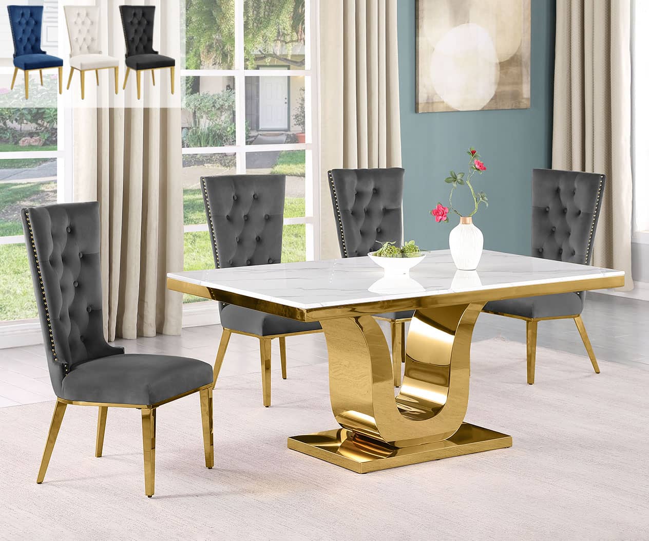 D320 with SC3347 White Marble Dining Set (5 & 7pc, 4 Colors) Best