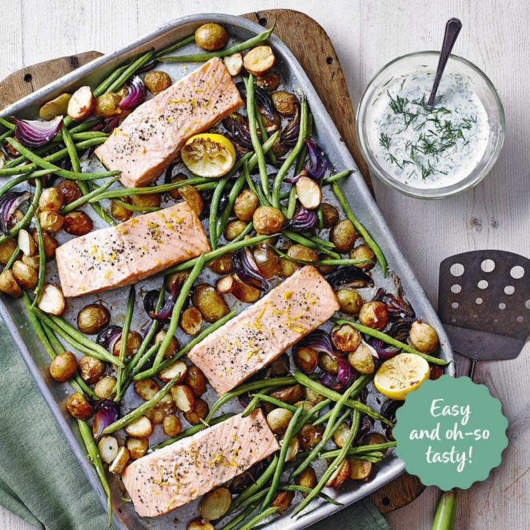 SW recipe Salmon and lemon tray bake Best Slimming World