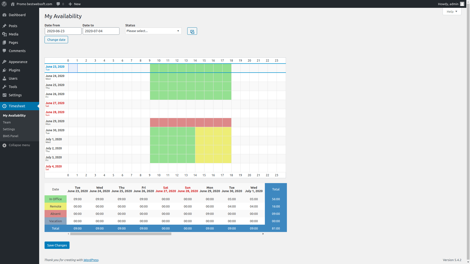 Timesheet WordPress Plugin BestWebSoft