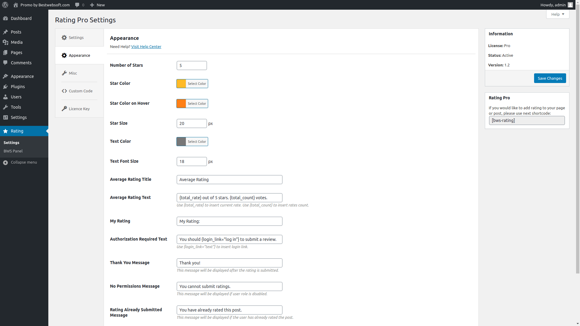 Rating WordPress Plugin BestWebSoft